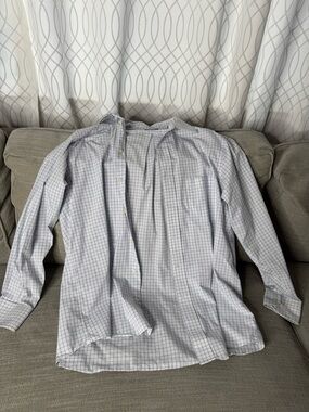 Chaps Men’s White Button-Down Shirt with Blue Grid